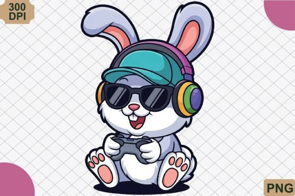 Download Cute Gamer Bunny with Controller PNG - Premium Resources