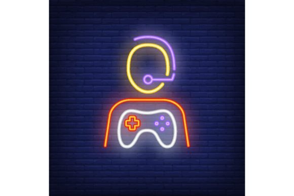 Download Gamer Neon Icon. Shape of Person in Head - Icon Collection