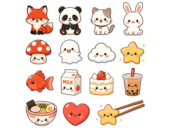 Download Cute Kawaii Cartoon Icons Animal Set Art - Icon Collection