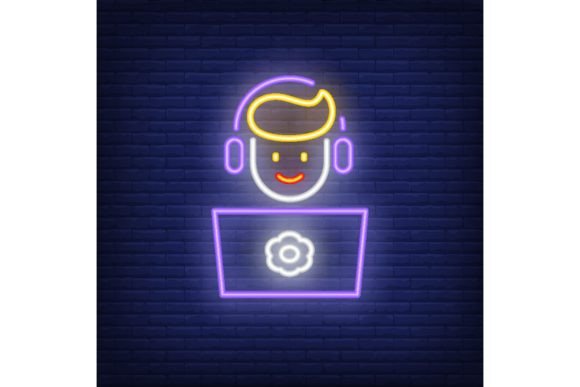 Download Gamer at Laptop Neon Icon. Shape of Pers - Icon Collection